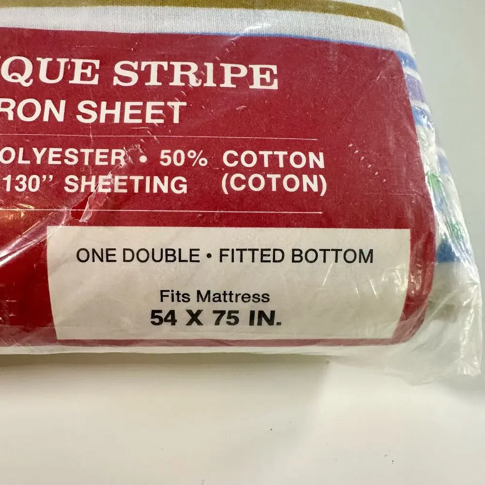 VTG BIBB New Old Stock Boutique Stripe Cotton Blend Double Fitted Bottom Sheet